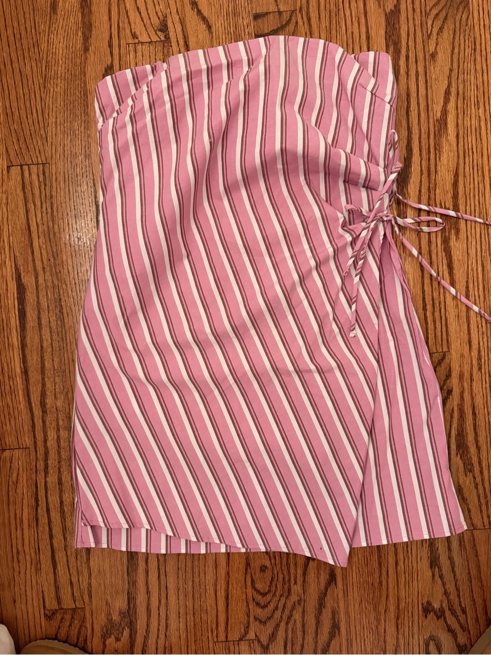 wild fable Pink and White Striped Strapless Dress with Side Tie